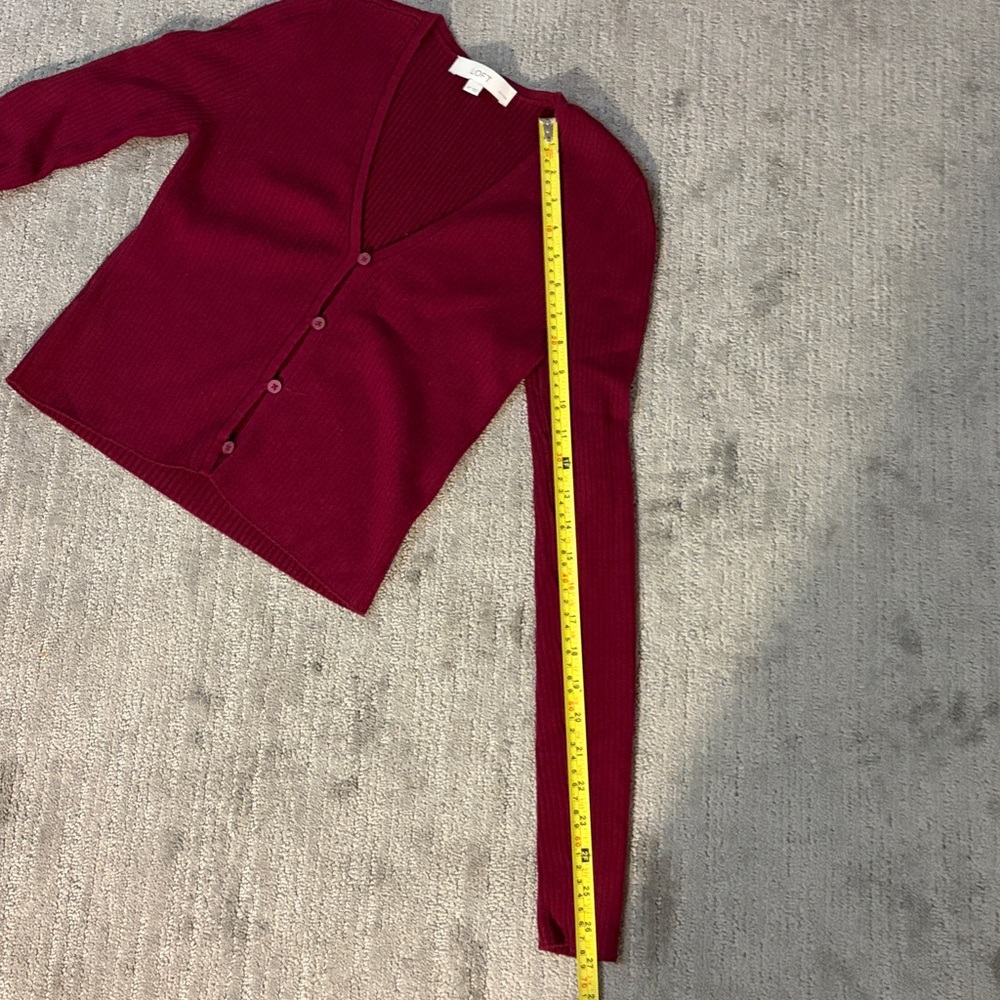 LOFT Women's Deep Red Ribbed Cardigan - Picture 5 of 7